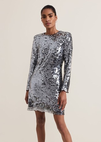 Phase Eight Rhia Silver Sequin Dress Silver Australia | YP5490176